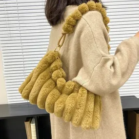 Sac à main fourre-tout en fausse fourrure pour femme, sac sous les bras en peluche, sac à ati elles moelleux pour femme, monochr
